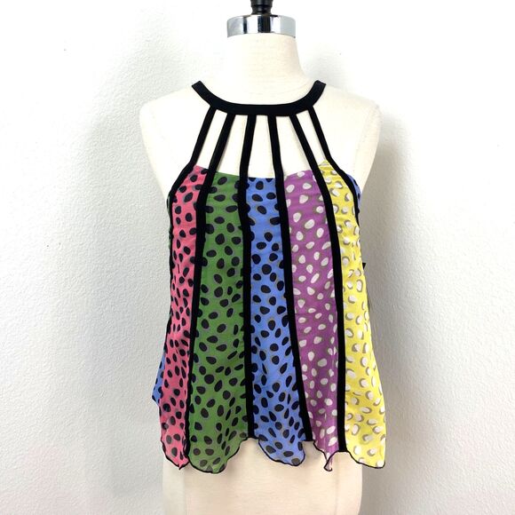 Forever 21 Collection Silk Camisole Top Small Multi Color Polka Dots Boho Whimsy - Picture 1 of 11